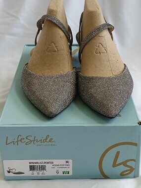 LifeStride Women's Minimalist Slingback Kitten Heel Pumps - Pewter - 9W